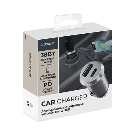 Deppa АЗУ 30W Type-C + USB A (серебристый) 11212 Deppa АЗУ 30W Type-C + USB A (серебристый) 11212