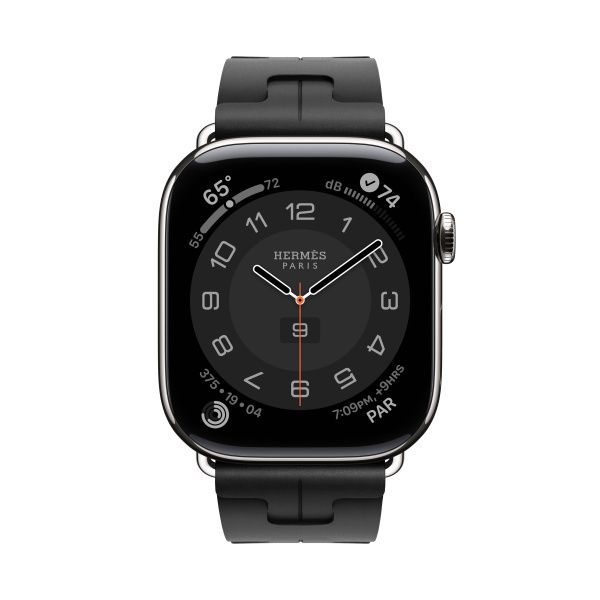 Apple Watch 10 46 Hermes, титан, черный силиконовый ремешок Kilim Single Tour Noir Apple Watch 10 46 Hermes, титан, черный силиконовый ремешок Kilim Single Tour Noir