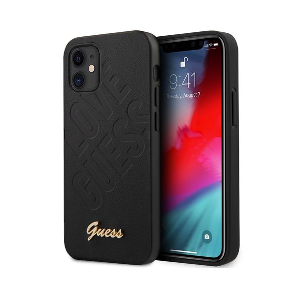Guess чехол для iPhone 12 Mini PU Iridescent "Love" with metal logo Hard (черный) GUHCP12SPUILGBK