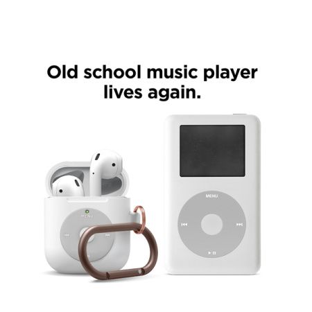 Elago чехол для AirPods силиконовый AW6 Music Player с карабином (белый) EAW6-HANG-WH