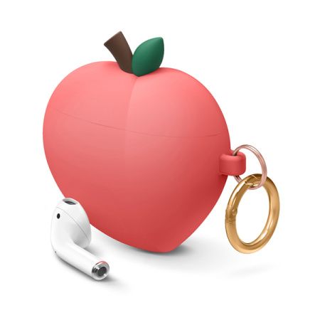 Elago чехол для AirPods силиконовый Peach с карабином (красный) EAP-PEACH-RD