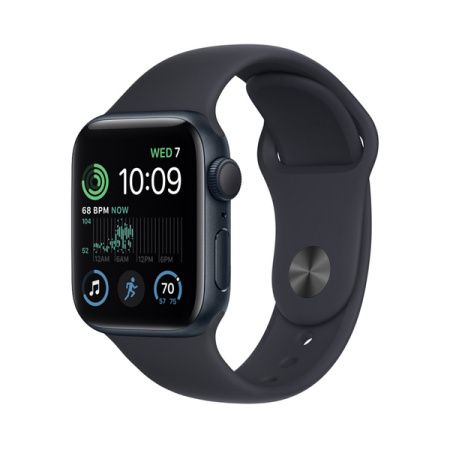 Apple Watch SE 2 44mm, тёмная ночь, спортивный черный ремешок M/L