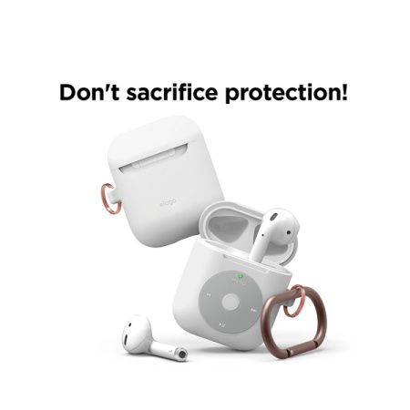 Elago чехол для AirPods силиконовый AW6 Music Player с карабином (белый) EAW6-HANG-WH