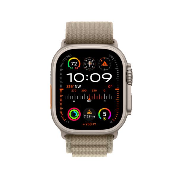 Apple Watch Ultra 2 49mm, серебристый, Alpine Loop L оливковый ремешок