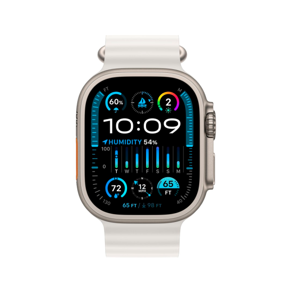 Apple Watch Ultra 2 49mm, серебристый, Ocean Band белый ремешок
