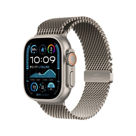 Apple Watch Ultra 2 49mm, натуральный, Titanium Milanese Loop M натуральный ремешок