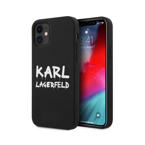 Lagerfeld чехол для iPhone 12 Mini Liquid silicone Graffiti logo Hard (черный) KLHCP12SSLSTBK