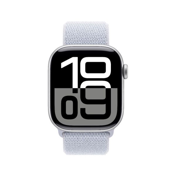 Apple Watch 10 46mm, алюминий, серебристый, нейлоновый голубой ремешок