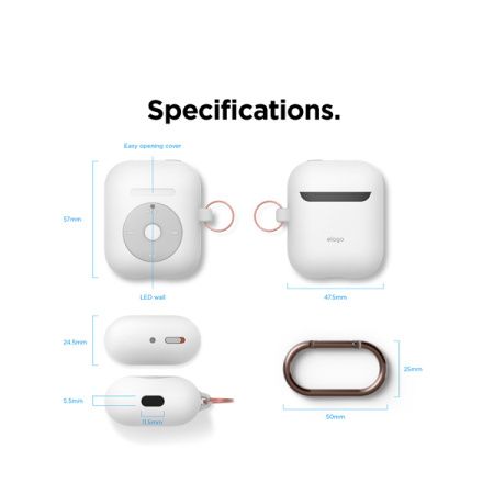 Elago чехол для AirPods силиконовый AW6 Music Player с карабином (белый) EAW6-HANG-WH