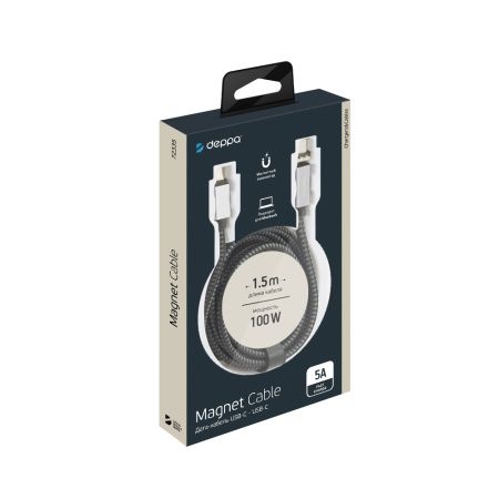 Deppa кабель Type-C/Type-C PD 100W нейлон 1.5м (серый) 72335